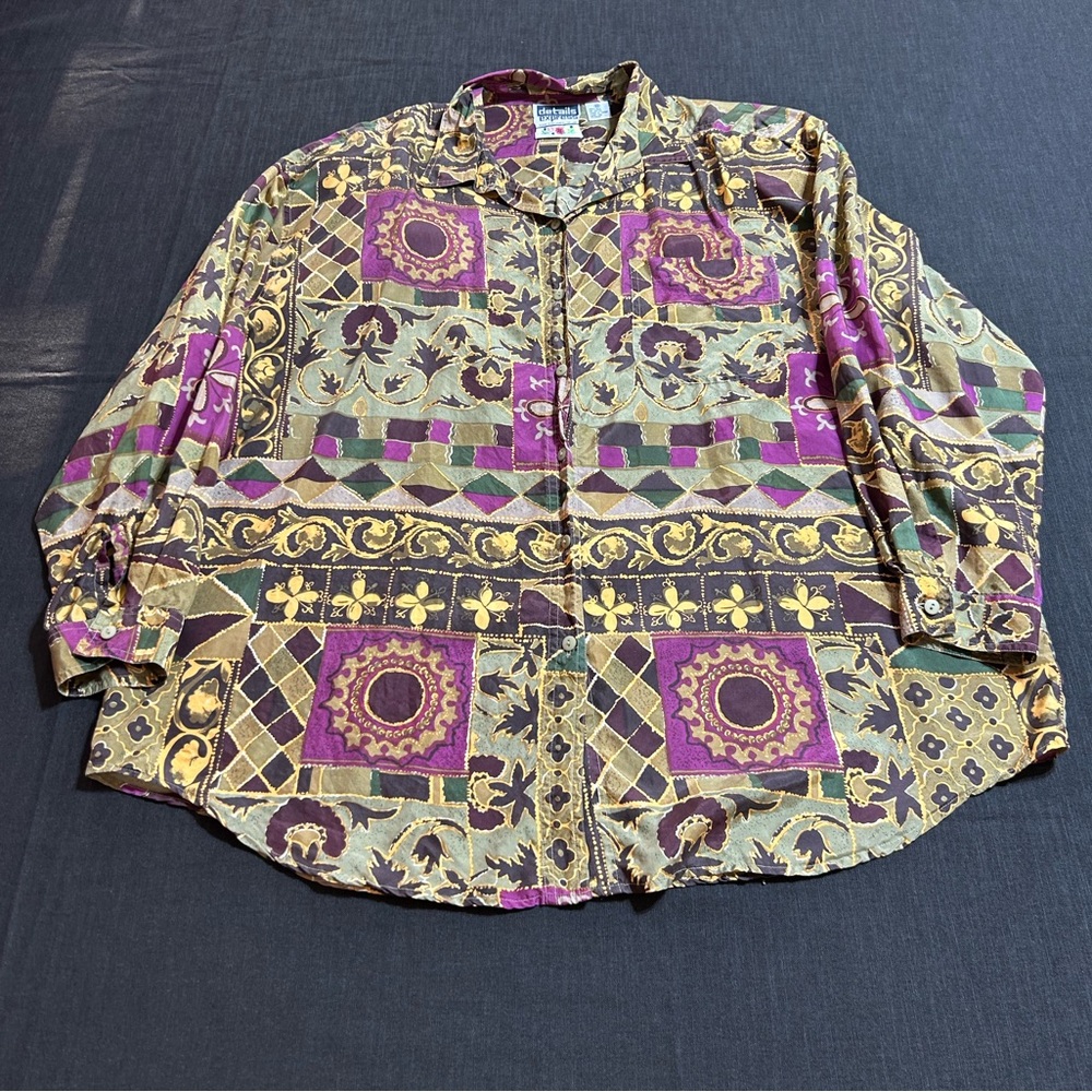 Vintage 100% Silk Patterned Details Express Shirt